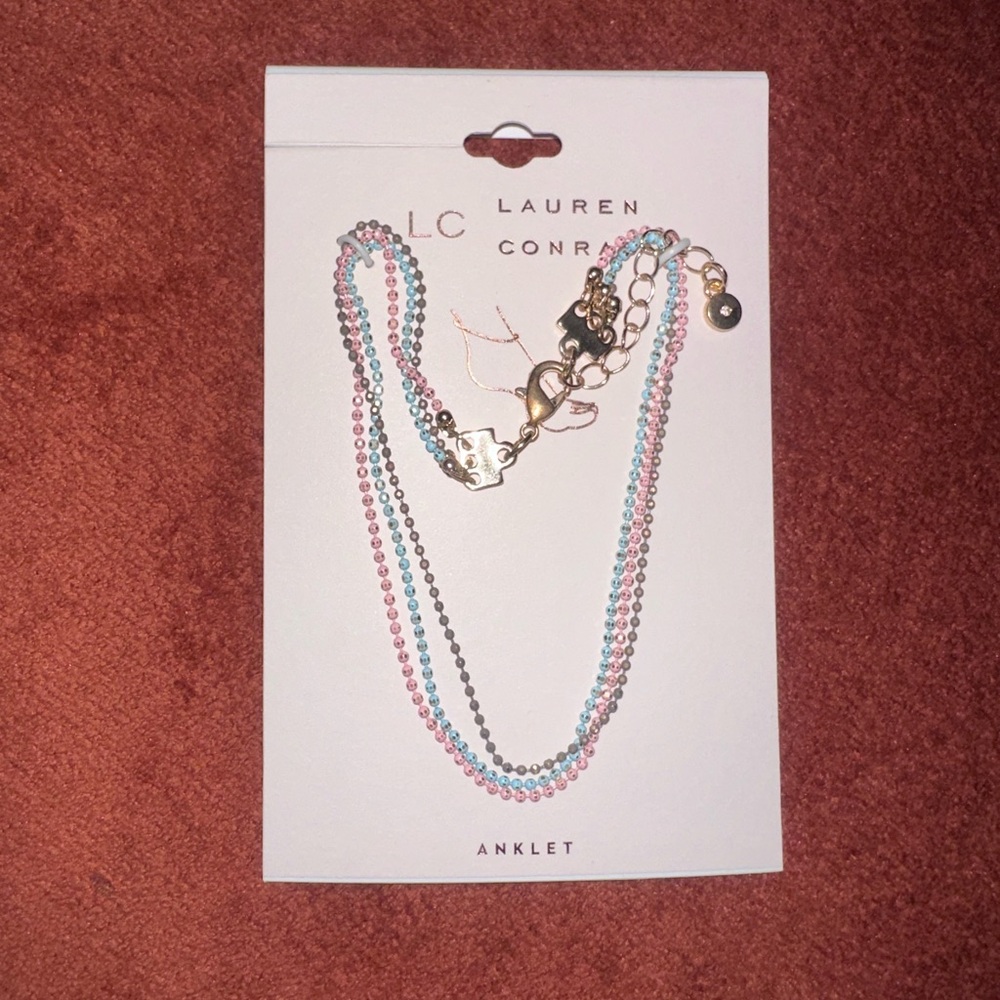 LC Lauren Conrad Pink and Blue Beaded Anklet NWT